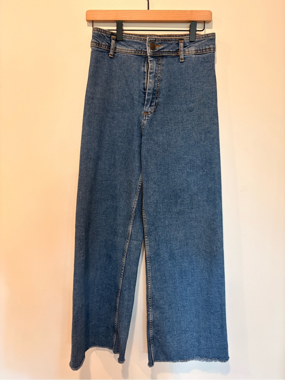 Zara Blue Wide-Leg Split Hem Jeans